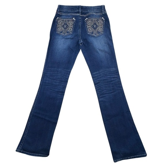 Rock 47 Wrangler Embellished Jeans Low Rise Bootcut Dark Wash‎ Size 3/34 - Picture 1 of 8